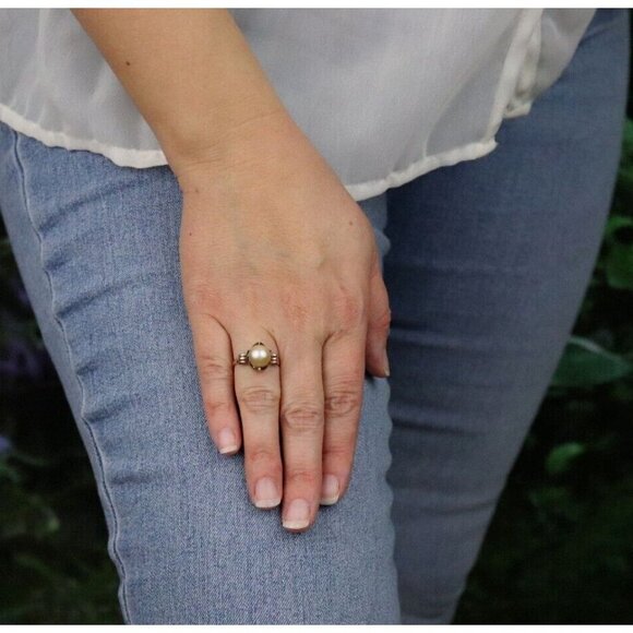 14k Yellow Gold Freshwater Pearl Ring Antique Art Deco Size 6 - Picture 4 of 9